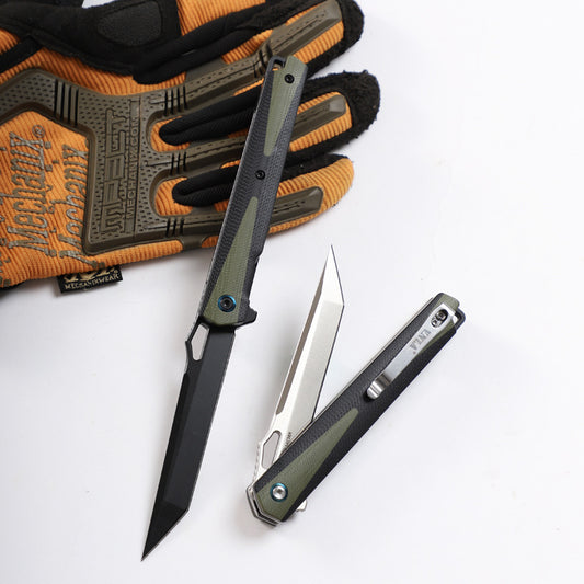 14C28N Steel Pocket Knife G10 Handle Tanto Point Flipper EDC - AK-HT0996