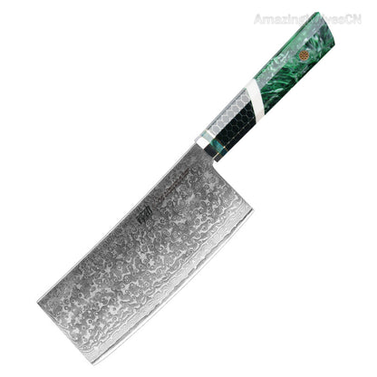 67-Layer Damascus Steel Kithcen Knife with Leather Case Amazing Quality - AK-DS0937