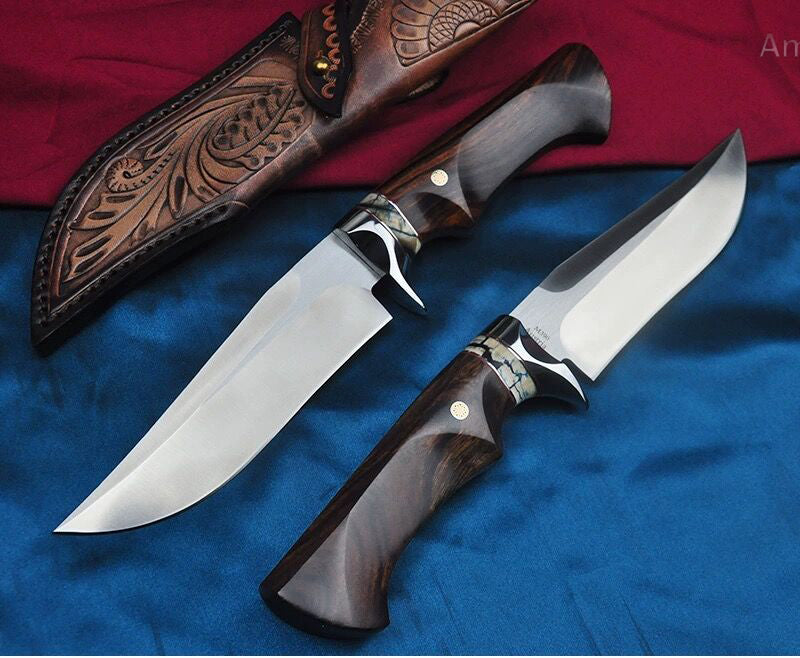 High Quality M390 Steel Bowie Knife Fixed Blade Ironwood Handle with Leather Sheath - AK-HT0839-M