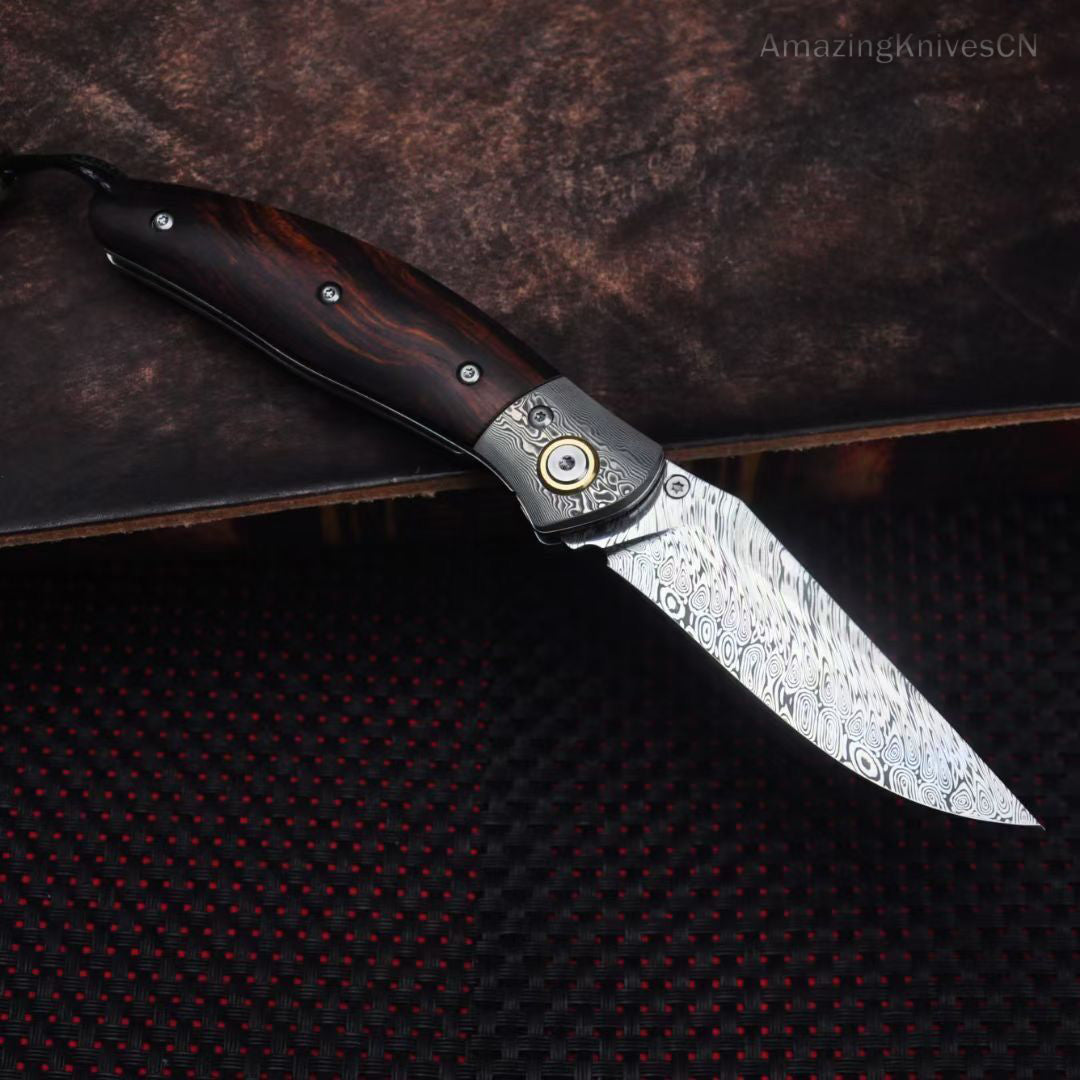 High-Quality Handmade Collectible-Grade Imported Swedish Powdered Steel Damascus Folding Knife - AK-HT0881