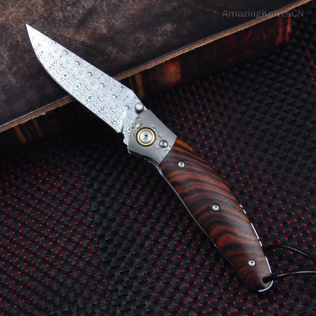 High-Quality Handmade Collectible-Grade Imported Swedish Powdered Steel Damascus Folding Knife - AK-HT0881