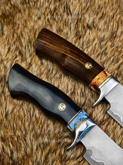 Rare Handforged Damascus Steel Ironwood Straight Hunting Outdoor Knife with Sheath- AK-HT0998