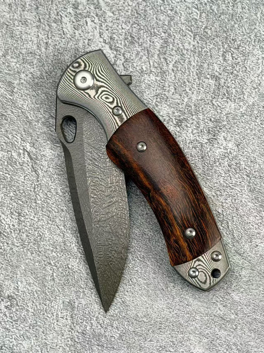 Ancient-Forged Wootz Steel Folding Knife – Damascus Steel & Desert Ironwood Handle - AK-HT1064-S
