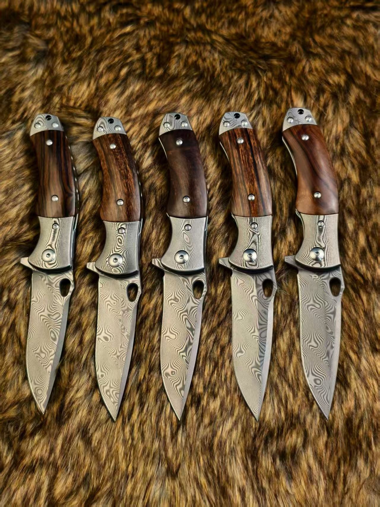 Handcrafted Damascus Folding Knife Desert Ironwood Handle - AK-HT1055