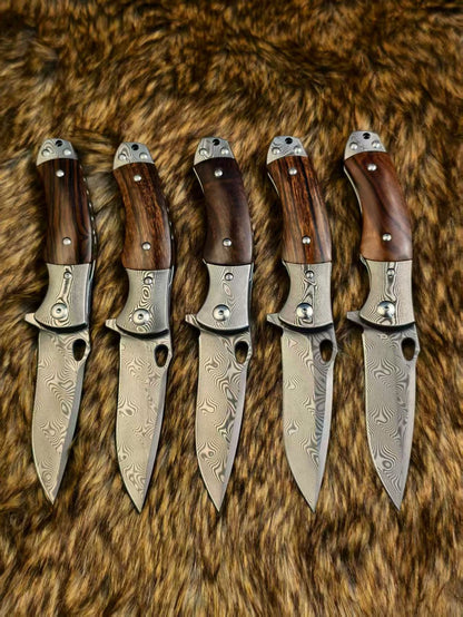 Handcrafted Damascus Folding Knife Desert Ironwood Handle - AK-HT1055
