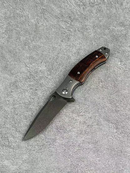 Ancient-Forged Wootz Steel Folding Knife – Damascus Steel & Desert Ironwood Handle - AK-HT1064-S