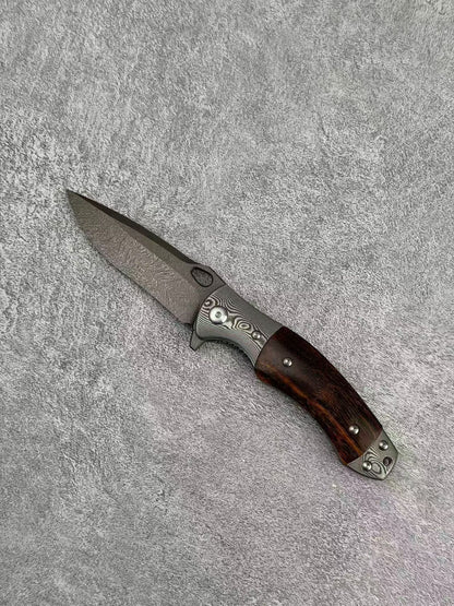 Ancient-Forged Wootz Steel Folding Knife – Damascus Steel & Desert Ironwood Handle - AK-HT1064-S