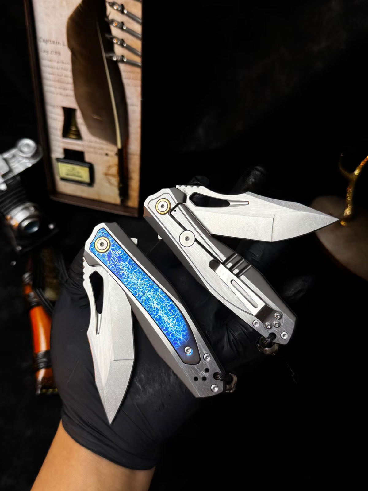 M390 Premium Folding Knife – Titanium Lightning Inlay - AK-HT0180