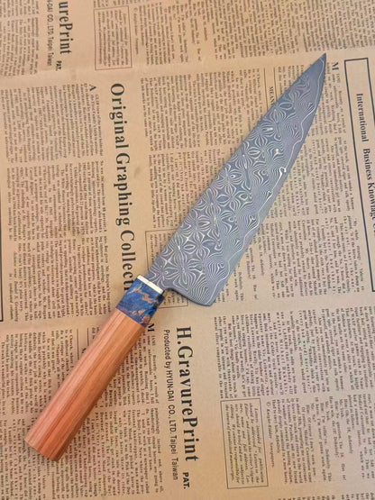8-Inch Chef Knife Kiritsuke Powder Metallurgy VG10 Damascus Steel, Stabilized Olive Wood Handle - AK-DC1078