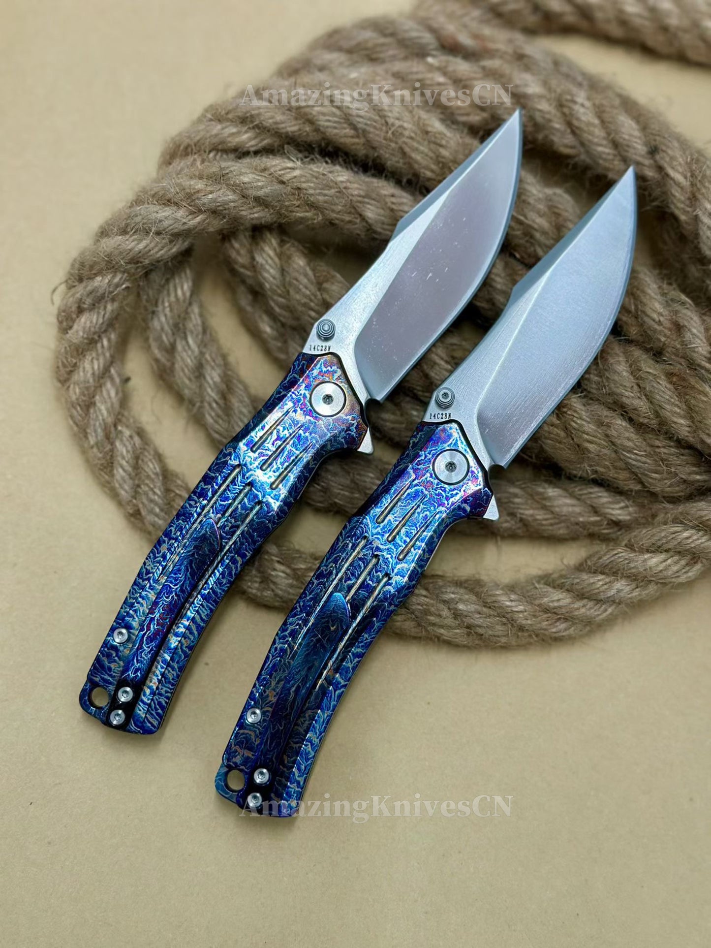 Premium M390 Blade Pocket Knife Tactical Folding Knife Titanium Handle - AK-HT1020