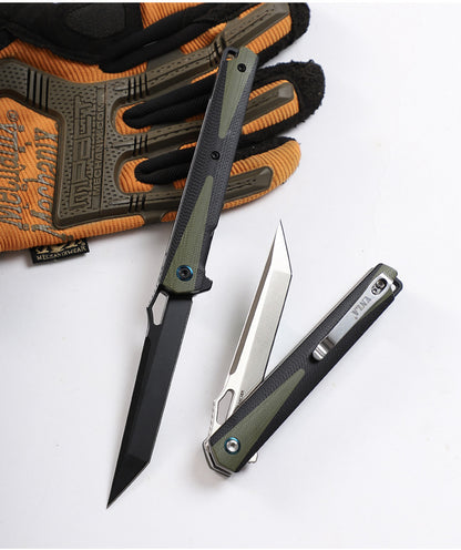 14C28N Steel Pocket Knife G10 Handle Tanto Point Flipper EDC - AK-HT0996
