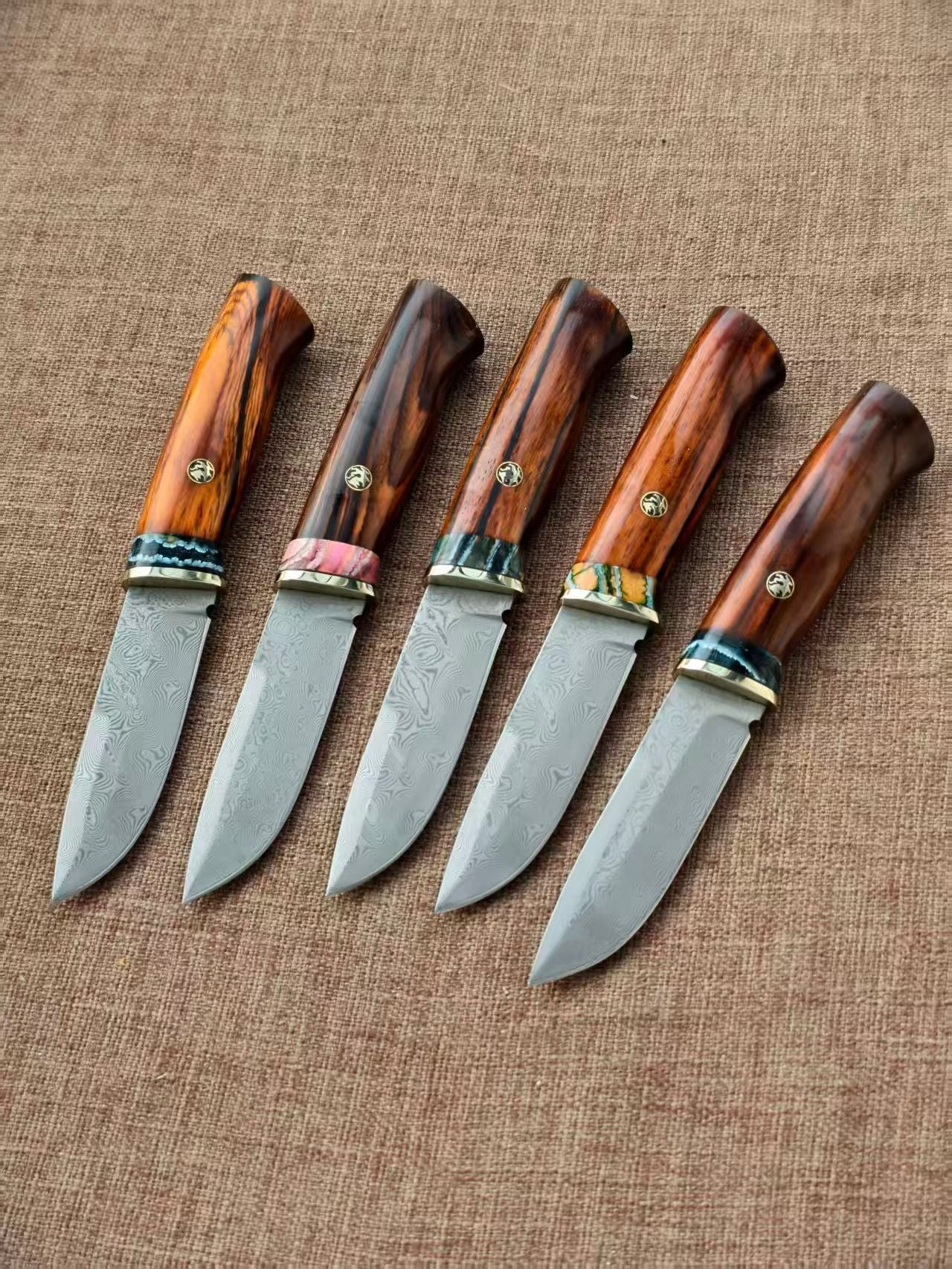 VG10 Damascus Fixed Blade Knife – Rosewood & Mammoth Molar Fossil Handle - AK-HT1051