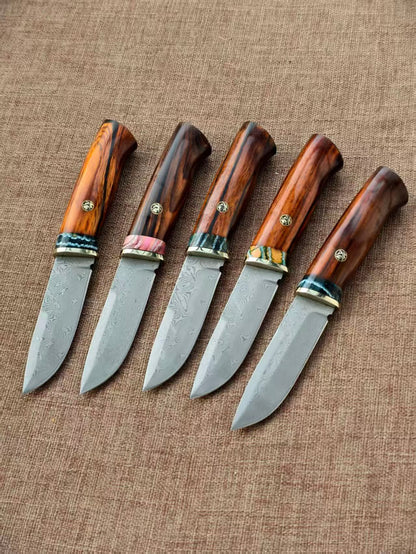 VG10 Damascus Fixed Blade Knife – Rosewood & Mammoth Molar Fossil Handle - AK-HT1051