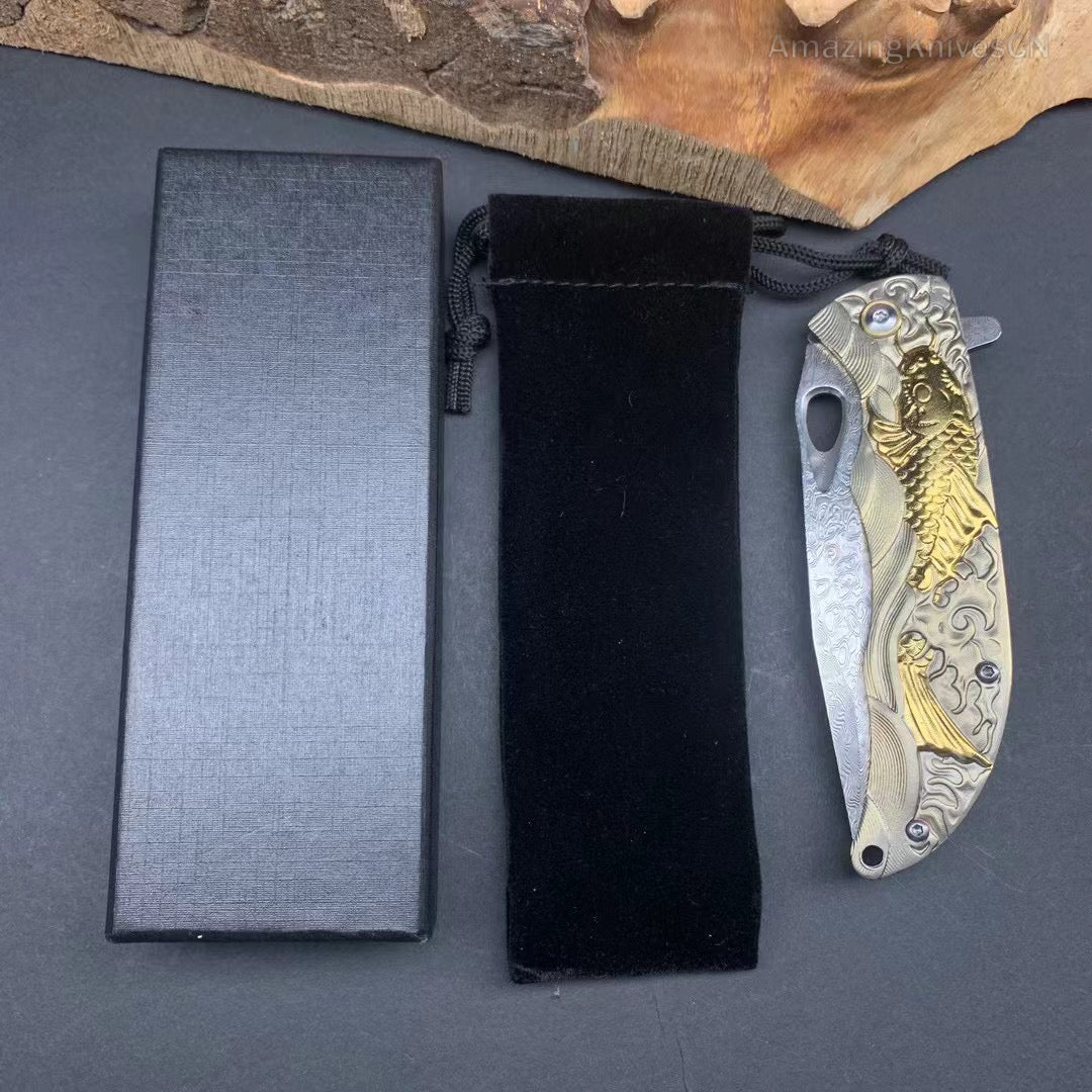 Handmade VG10 Damascus Steel Engraved Pocket Knife Folding Knives Clip Rescue - AK-HT0929