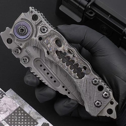 Heavy-Duty Handmade Tactical Folding Knife VG10 Steel Titanium Handle - AK-HT1022