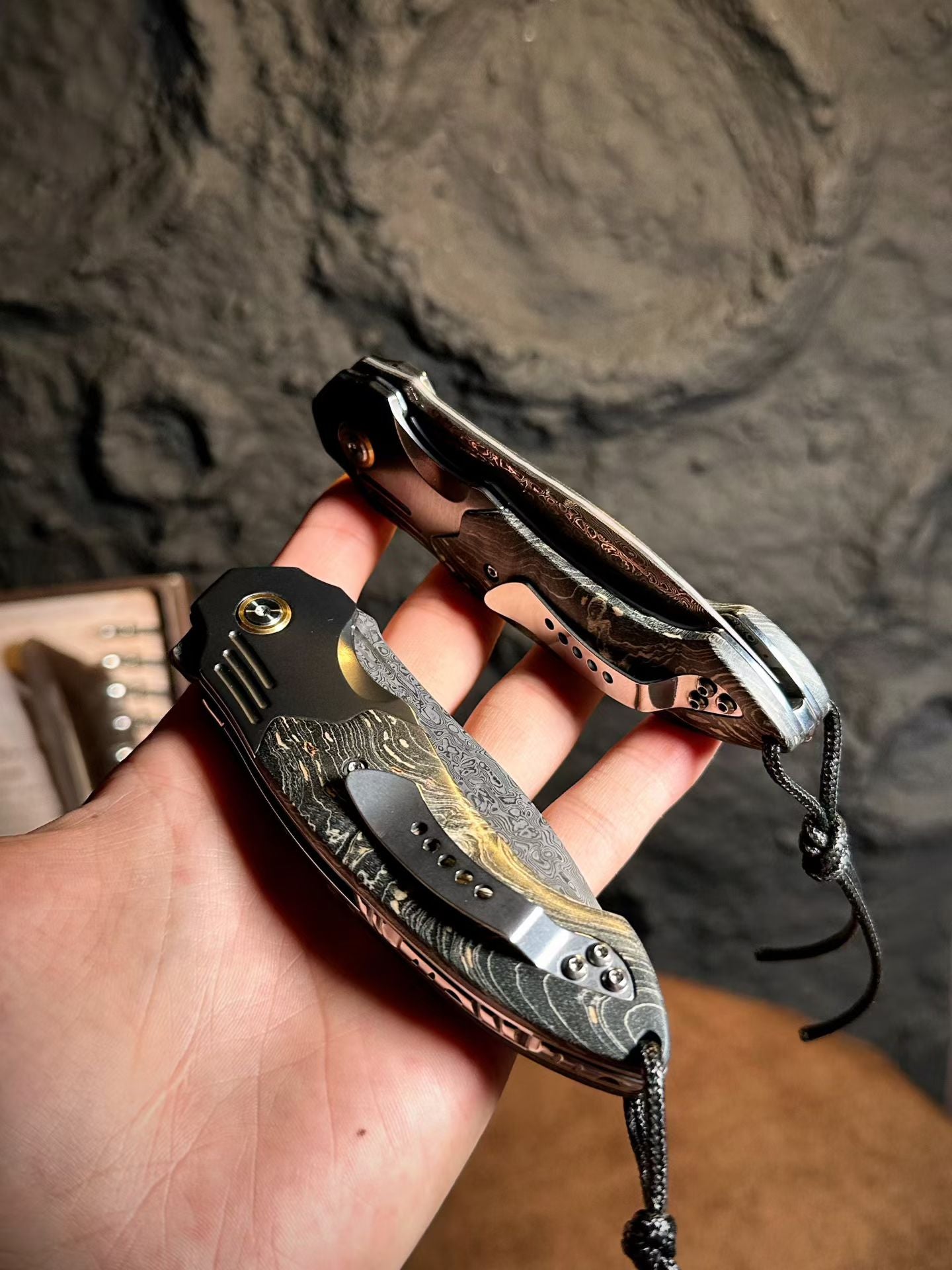 Smooth Fast-Opening Damascus Folding Knife with Stabilized Wood Handle -AK-HT1057