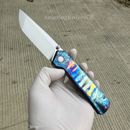 Sandvik 14C28N Steel Steel Pocket Knife Titanium Handle Ball Bearing with Clip - AK-HT1019