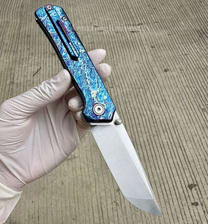 Sandvik 14C28N Steel Steel Pocket Knife Titanium Handle Ball Bearing with Clip - AK-HT1019