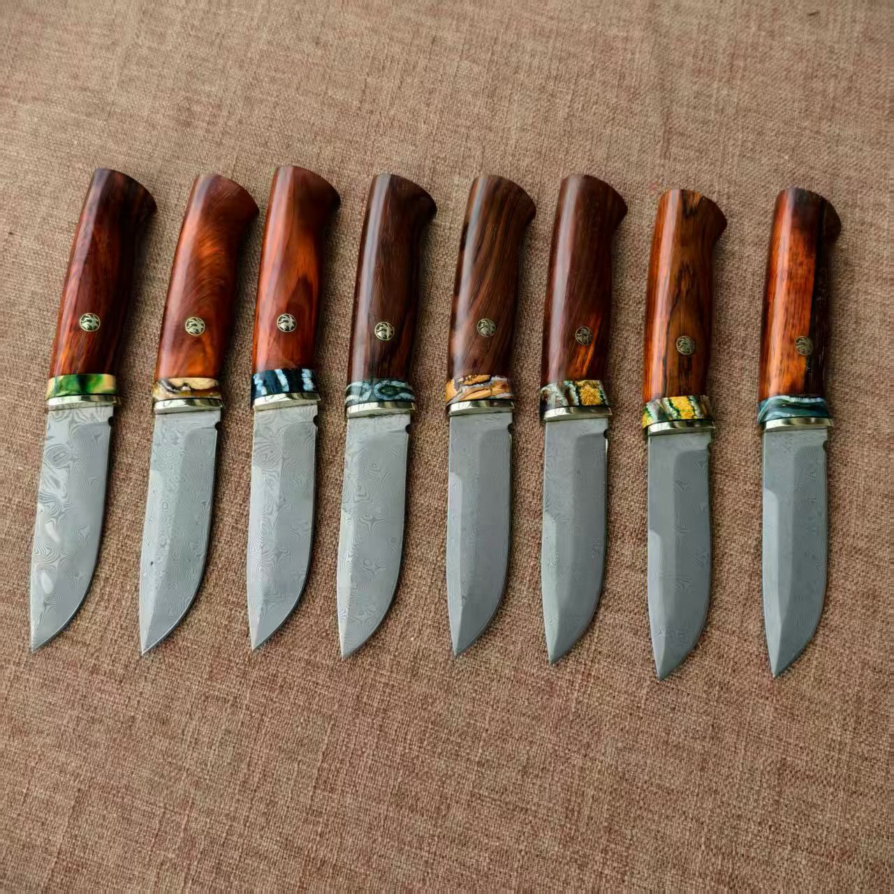 VG10 Damascus Fixed Blade Knife – Rosewood & Mammoth Molar Fossil Handle - AK-HT1051