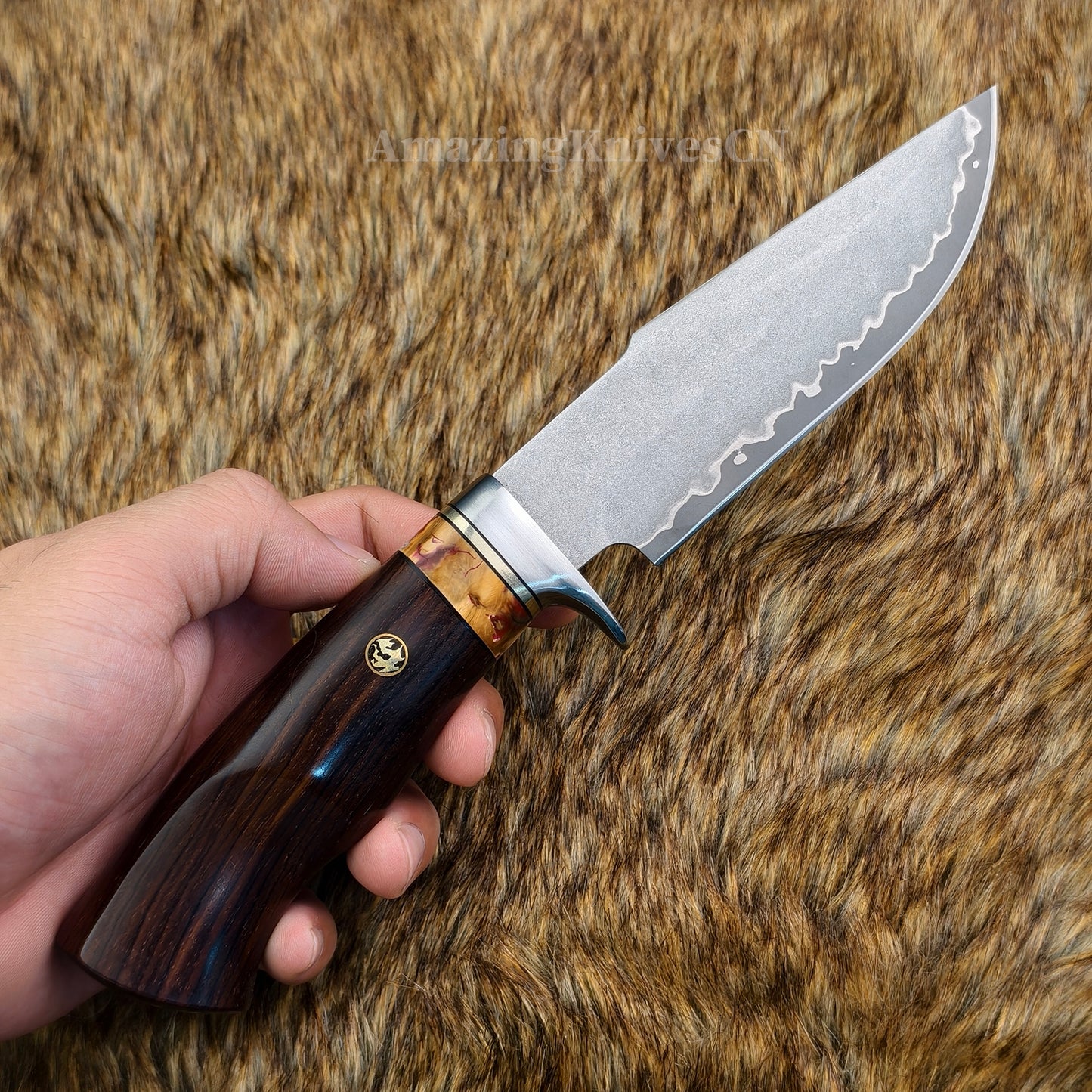 Rare Handforged Damascus Steel Ironwood Straight Hunting Outdoor Knife with Sheath- AK-HT0998