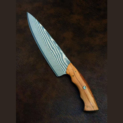 8" VG10 Damascus Chef Knife – Hand-Forged Powder Steel, Olive Wood Handle - AK-DC1042