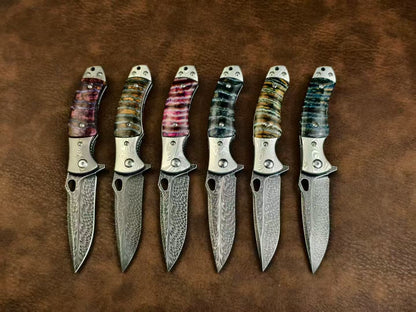 Collectible Feather Knife Folding Pocket Knife Survival Tactical Ball Bearing Flipper with Leather Sheath - AK-HT1010