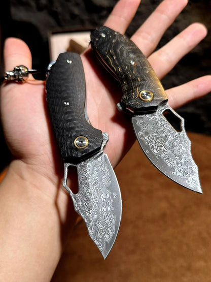Premium Handcrafted 78-Layer Damascus Folding Knife – Ball Bearing Fast Opening - AK-HT0182