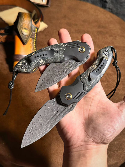 Smooth Fast-Opening Damascus Folding Knife with Stabilized Wood Handle -AK-HT1057