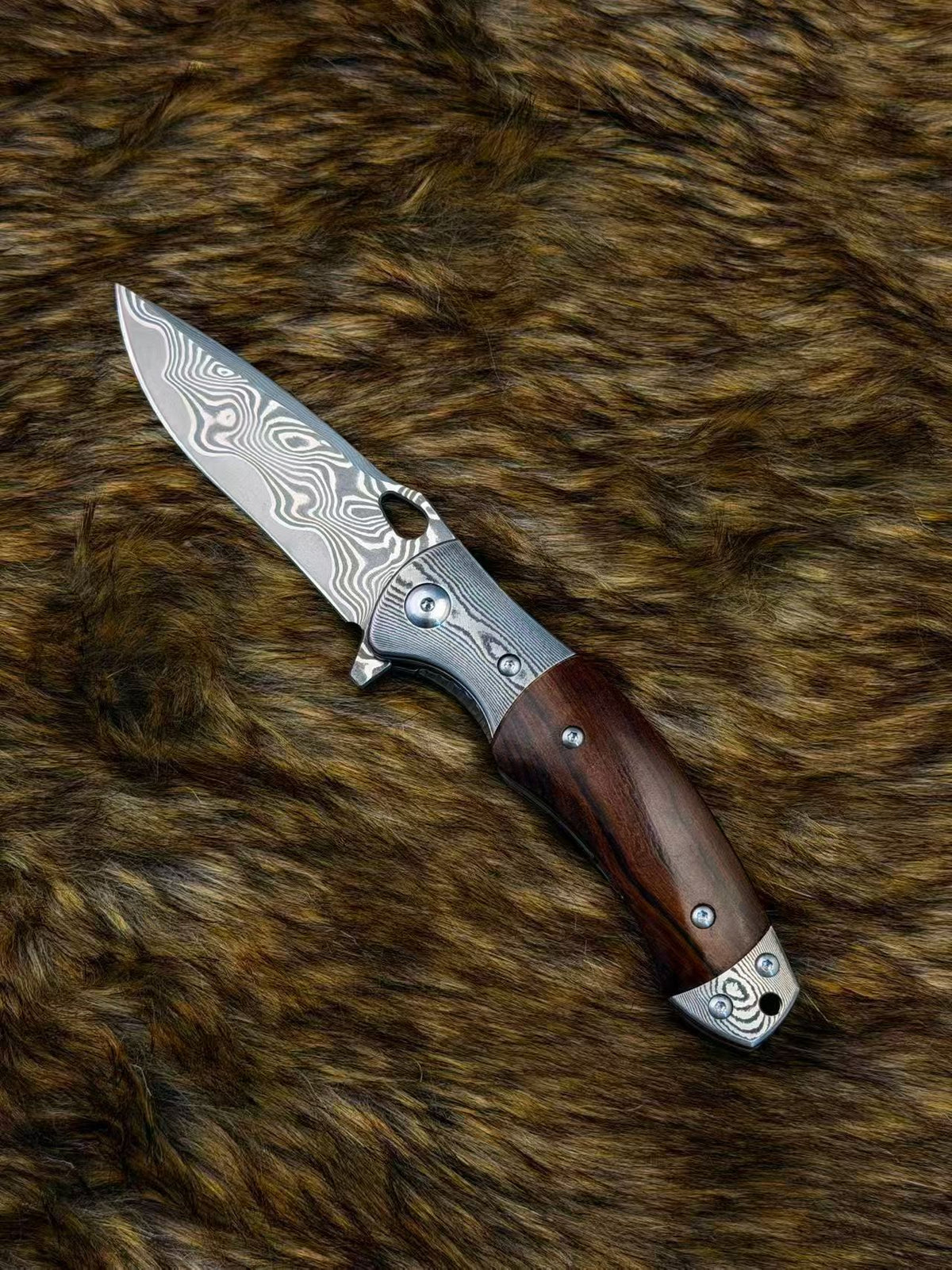 Handcrafted VG10 Damascus Steel Folding Knife Desert Ironwood Handle - AK-HT1073