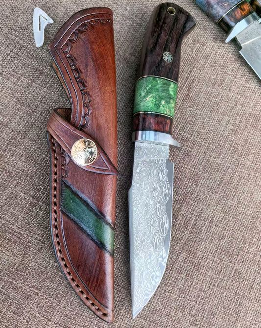 67-Layer Hand-Forged VG10 Damascus Bowie Knife  - AK-HT1053