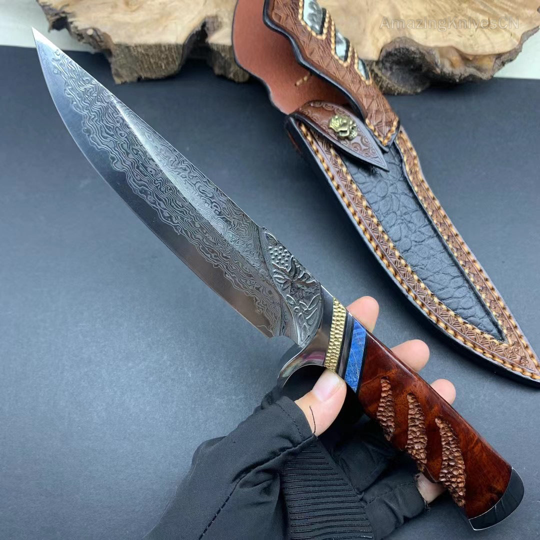 HANDCRAFTED FIXED BLADE JAPANESE VG10 DAMASCUS HUNTING KNIFE -AK-HT0410