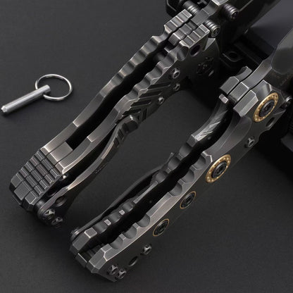 Heavy-Duty Handmade Tactical Folding Knife Z-Wear Powder Steel Titanium Handle - AK-HT1023