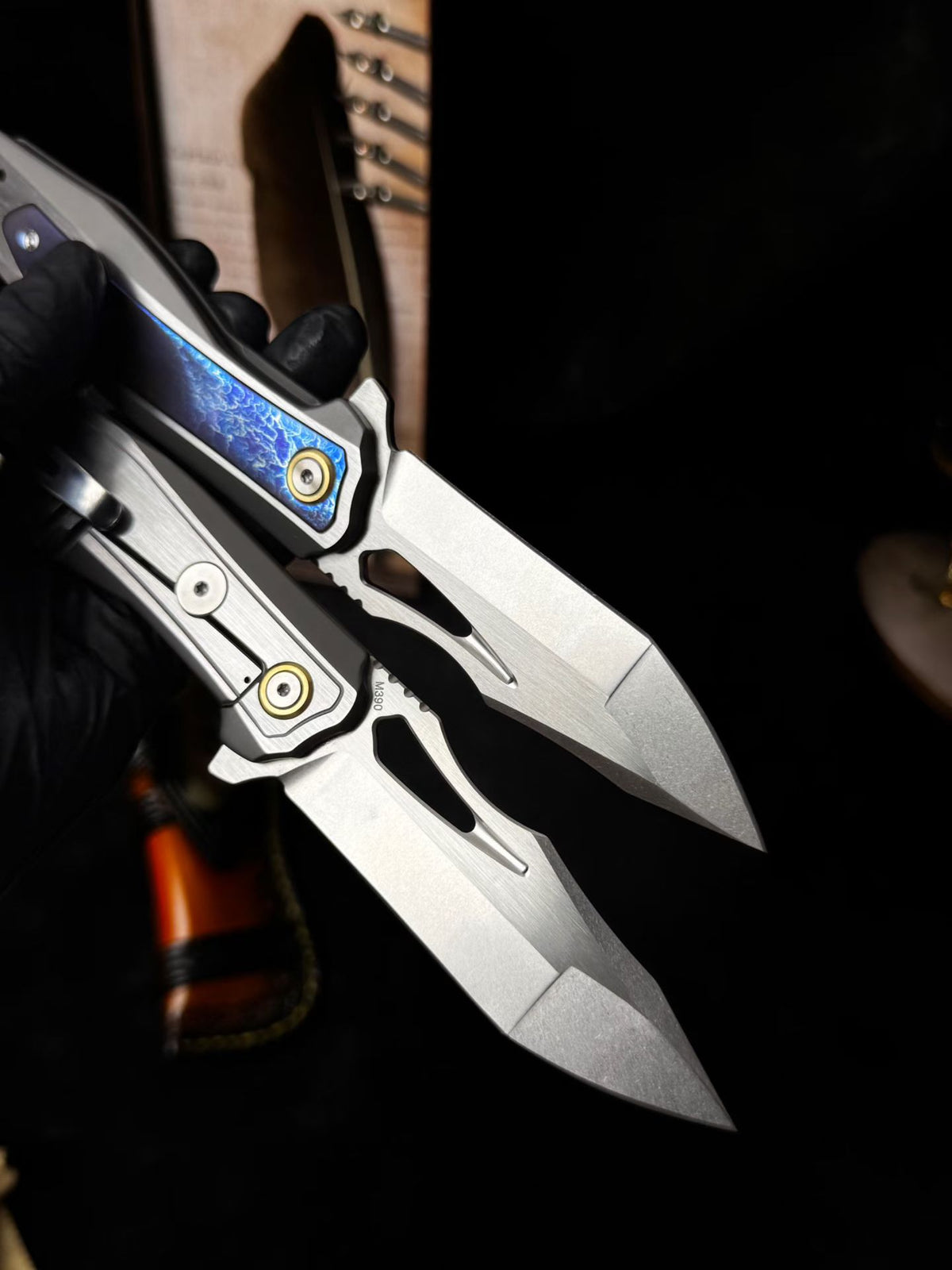 M390 Premium Folding Knife – Titanium Lightning Inlay - AK-HT0180