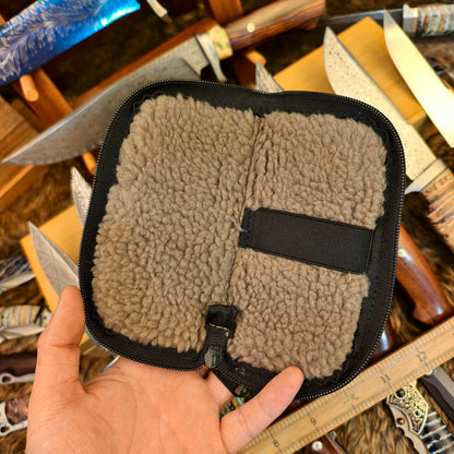 Feather Damascus Steel Folding Knife Mammoth Molar Fossil Handle - AK-HT1041