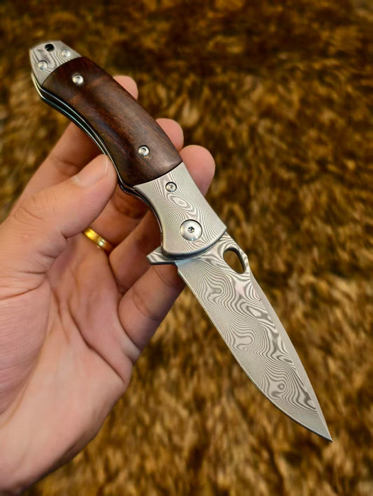 Handcrafted Damascus Folding Knife Desert Ironwood Handle - AK-HT1055