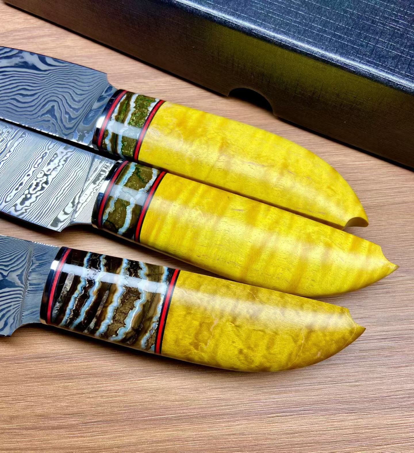 Handmade Damascus Steak Knife – Mammoth Molar Fossil Handle - AK-DC1068