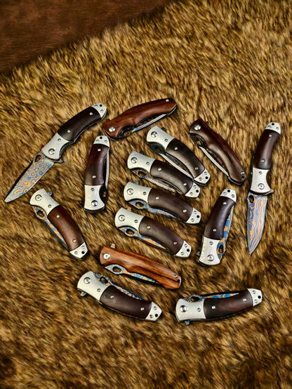 Hand-Forged Damascus Folding Knife Pocket Knife Ball Bearings - AK-HT1048