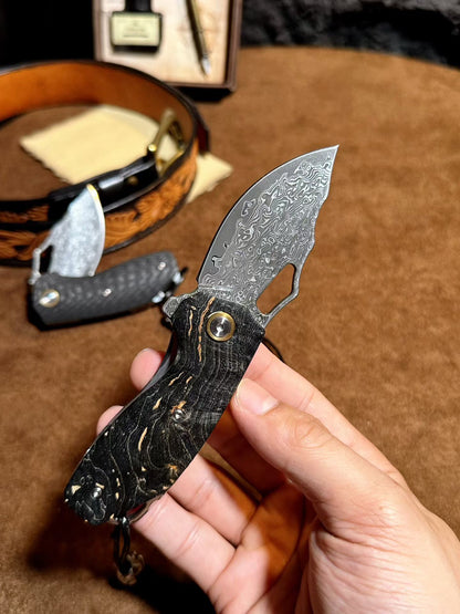 Premium Handcrafted 78-Layer Damascus Folding Knife – Ball Bearing Fast Opening - AK-HT0182
