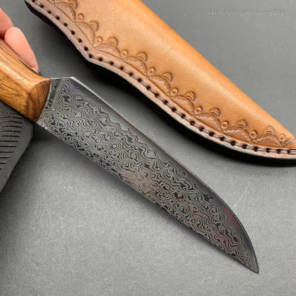 VG10 Damascus Utility Knife Paring Knife Fixed Blade Ebony Handle w/ Sheath - AK-HT0912