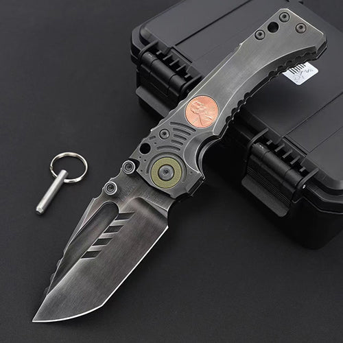 Heavy-Duty Handmade Tactical Folding Knife VG10 Steel Titanium Handle - AK-HT1021