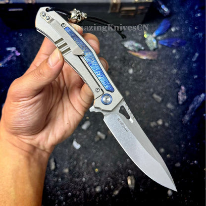 Premium M390 Folding Knife – TC4 Titanium Handle, Brushed & Stonewashed Blade, Ball Bearing System - AK-HT1038