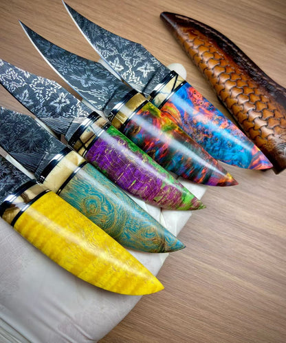 Premium Hand-Engraved Mosaic Damascus Collector's Knife - AK-HT1063