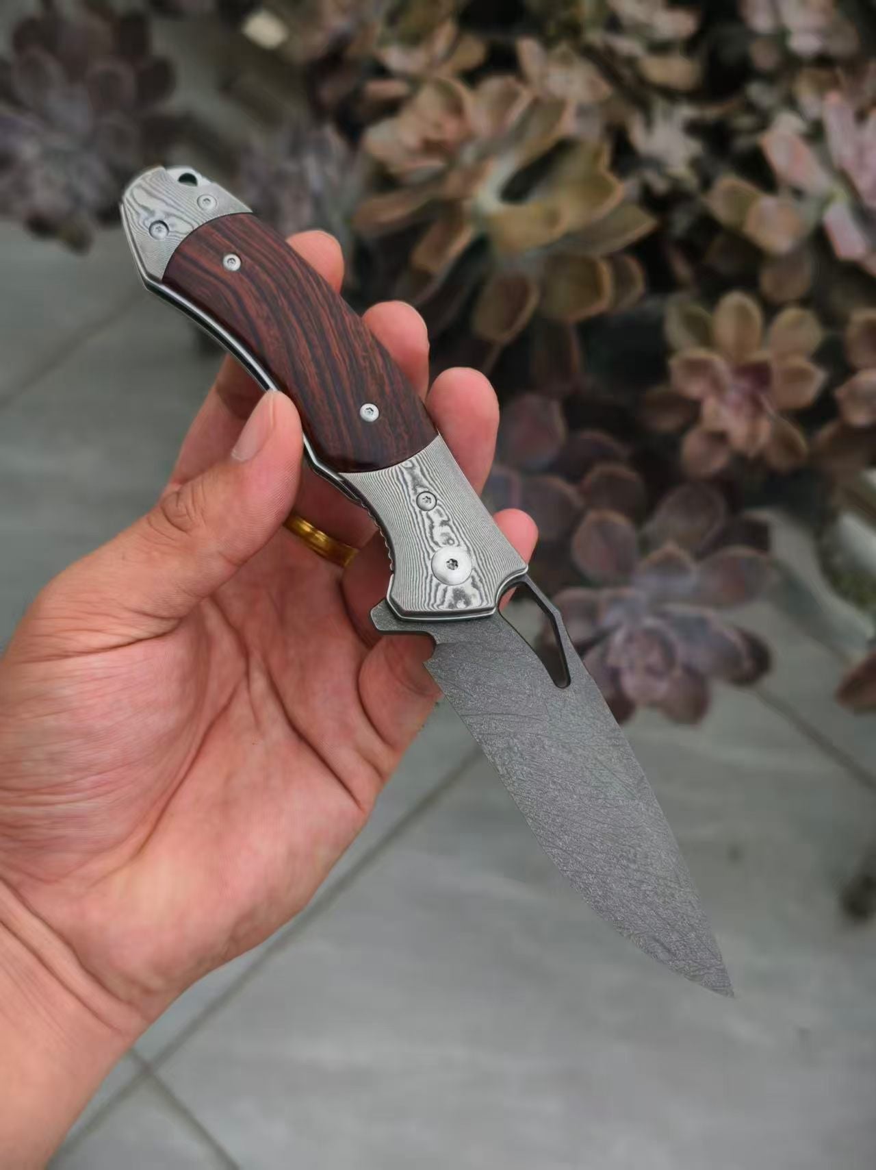Handcrafted Wootz Steel Folding Knife – Damascus Steel & Desert Ironwood Handle - AK-HT1064
