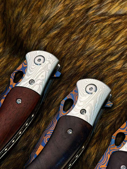 Hand-Forged Damascus Folding Knife Pocket Knife Ball Bearings - AK-HT1048-R
