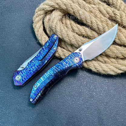 14C28N Folding Knife with Bluing Titanium Handle - AK-HT1031