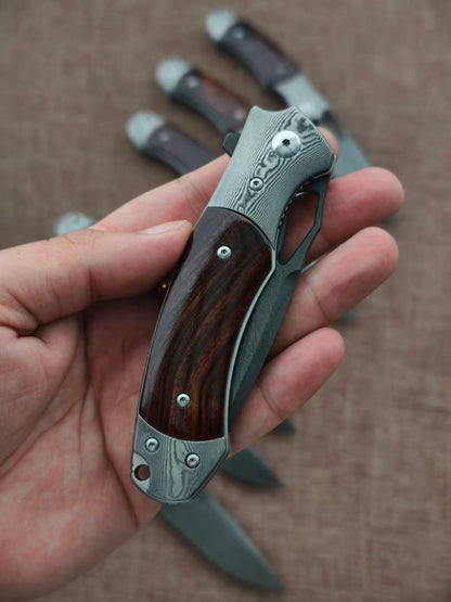 Handcrafted Wootz Steel Folding Knife – Damascus Steel & Desert Ironwood Handle - AK-HT1064