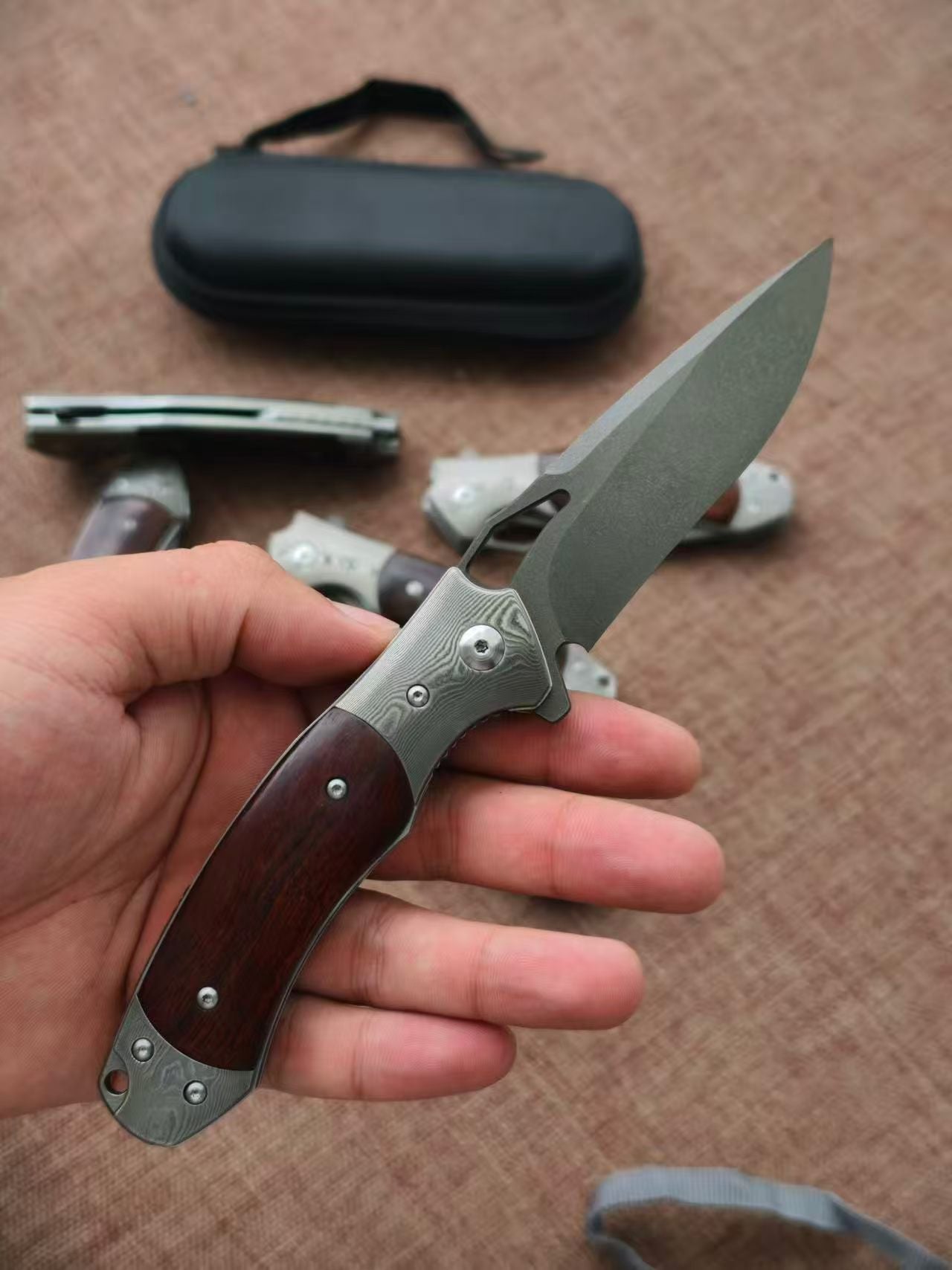 Handcrafted Wootz Steel Folding Knife – Damascus Steel & Desert Ironwood Handle - AK-HT1064