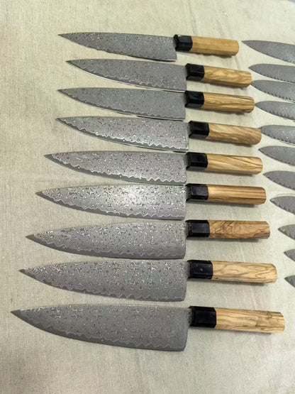 8" VG10 Damascus Chef Knife – Powder Steel, Olive Wood & Black Horn Handle - AK-DC1043