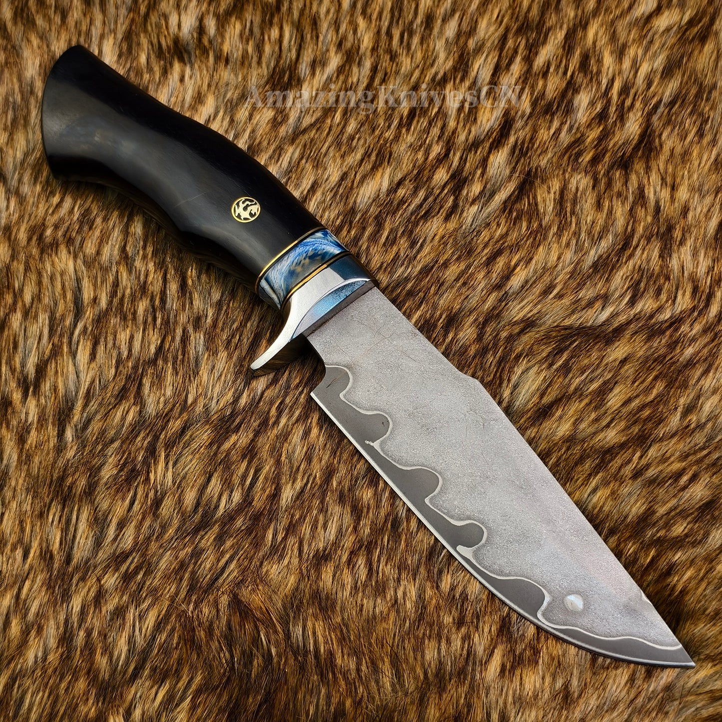 Rare Handforged Damascus Steel Ironwood Straight Hunting Outdoor Knife with Sheath- AK-HT0998