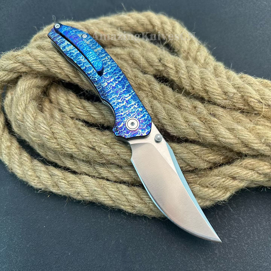 14C28N Folding Knife with Bluing Titanium Handle - AK-HT1031